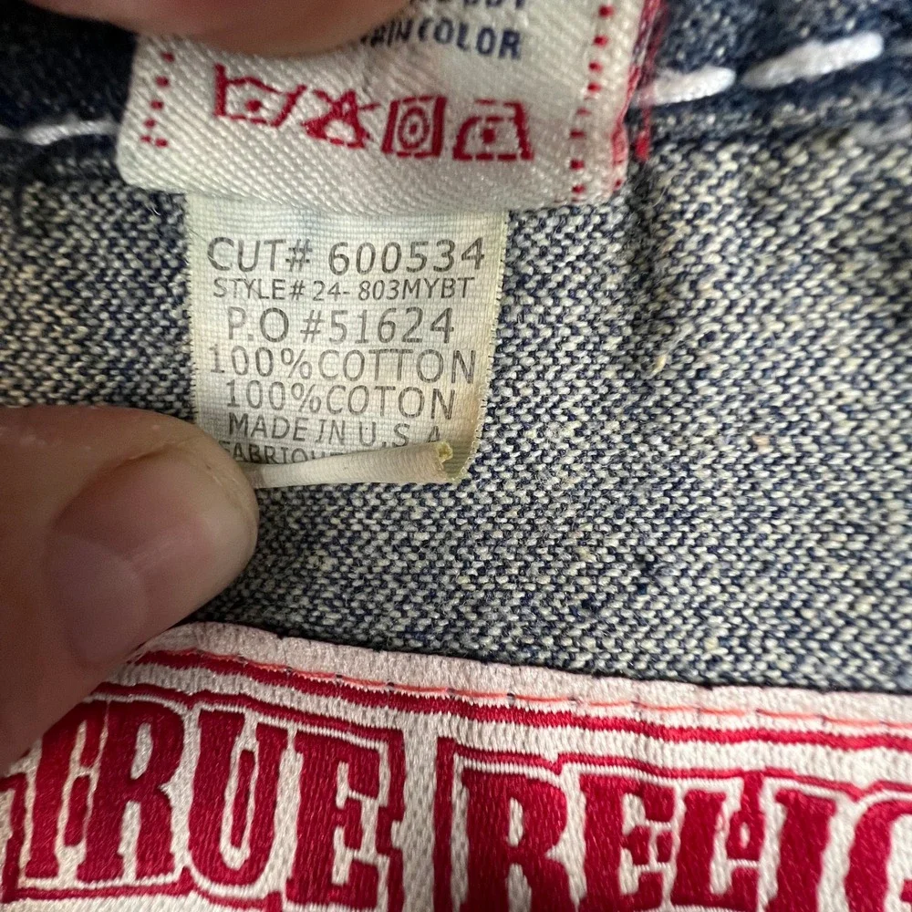 True Religion Denim Jacket Mens 3XL Blue‎ Joey Super T Big Stitch Western Y2K